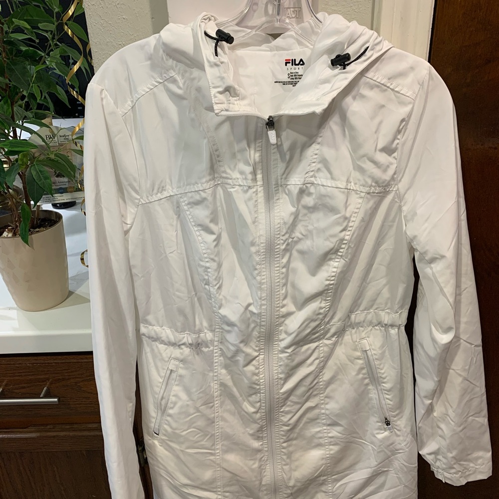 Fila Sport hoodie windbreaker, Sz Small, color: White.  Full zip, scalloped side